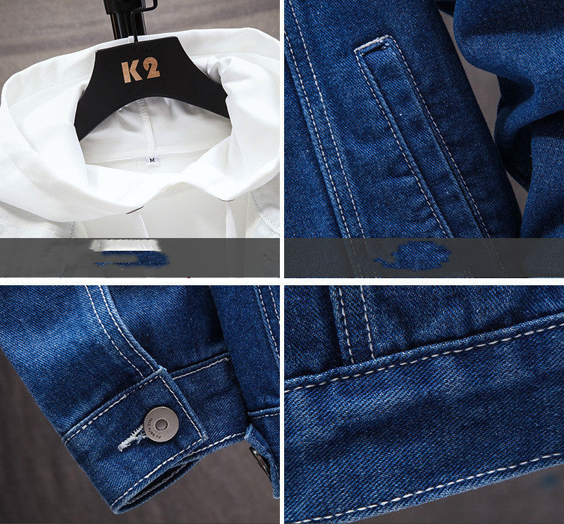 Men’s Loose Denim Jacket – Casual Student Style, Slim Fit Lapel Design