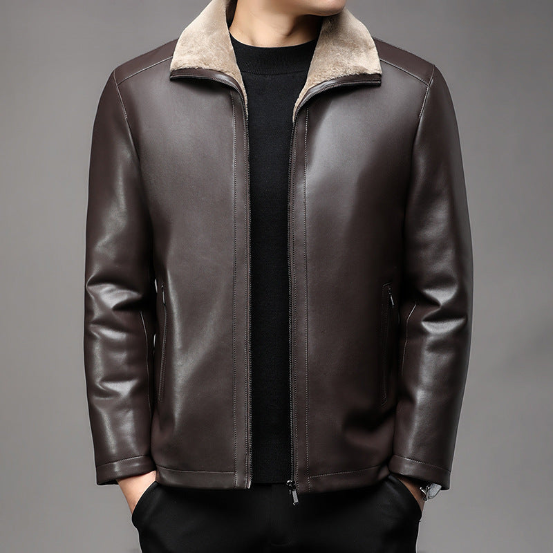 Men's Fleece-lined Leather Coat