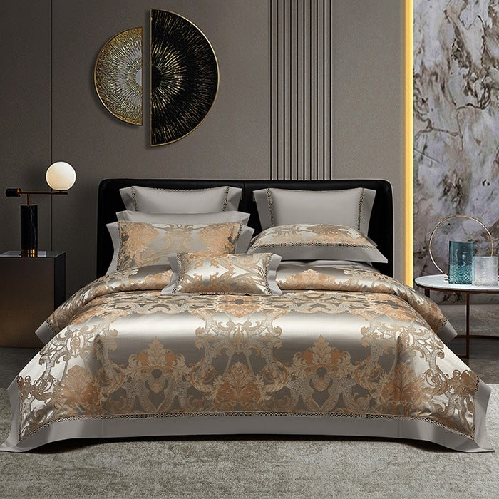 Silk Town Cotton Jacquard Bedding – Elegant 4-Piece Bed Sheet Set