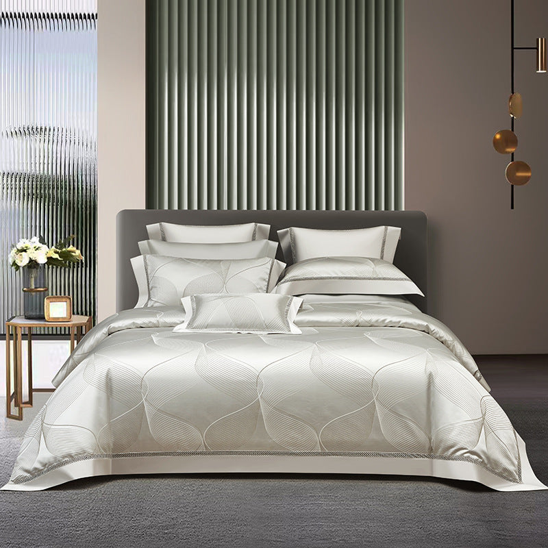 Silk Town Cotton Jacquard Bedding – Elegant 4-Piece Bed Sheet Set