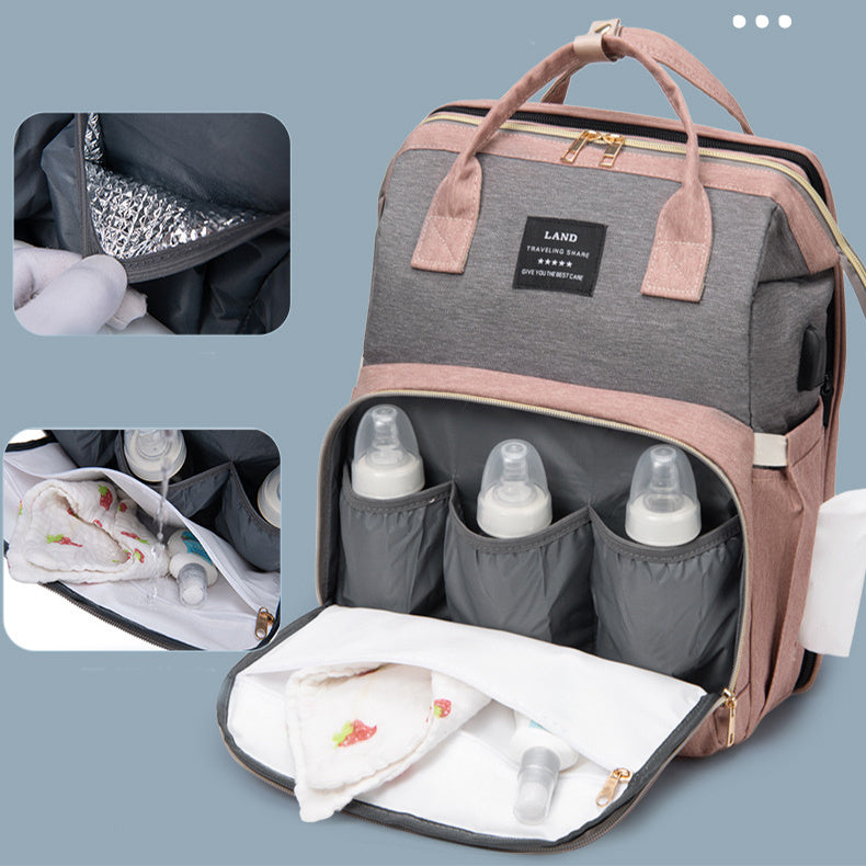 Travel Baby Crib Backpack – Large Capacity Nappy Bag with Insulated Milk Pockets & Changing Station