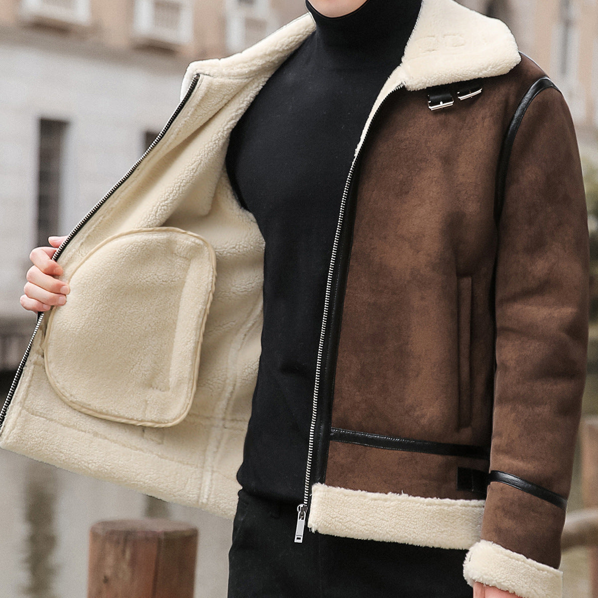 Men's Leather Jacket Lamb Wool Coat