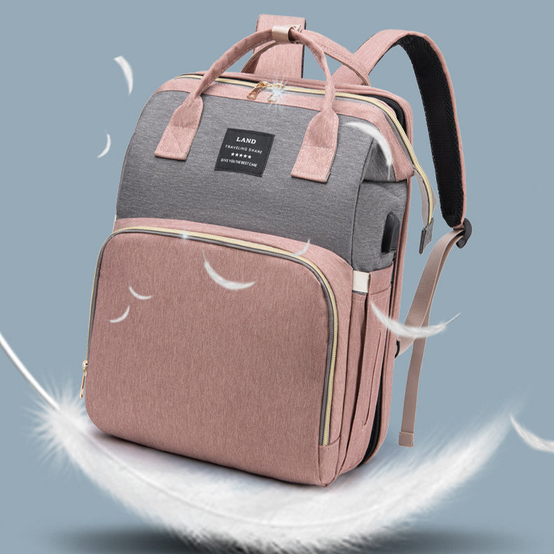 Travel Baby Crib Backpack – Large Capacity Nappy Bag with Insulated Milk Pockets & Changing Station