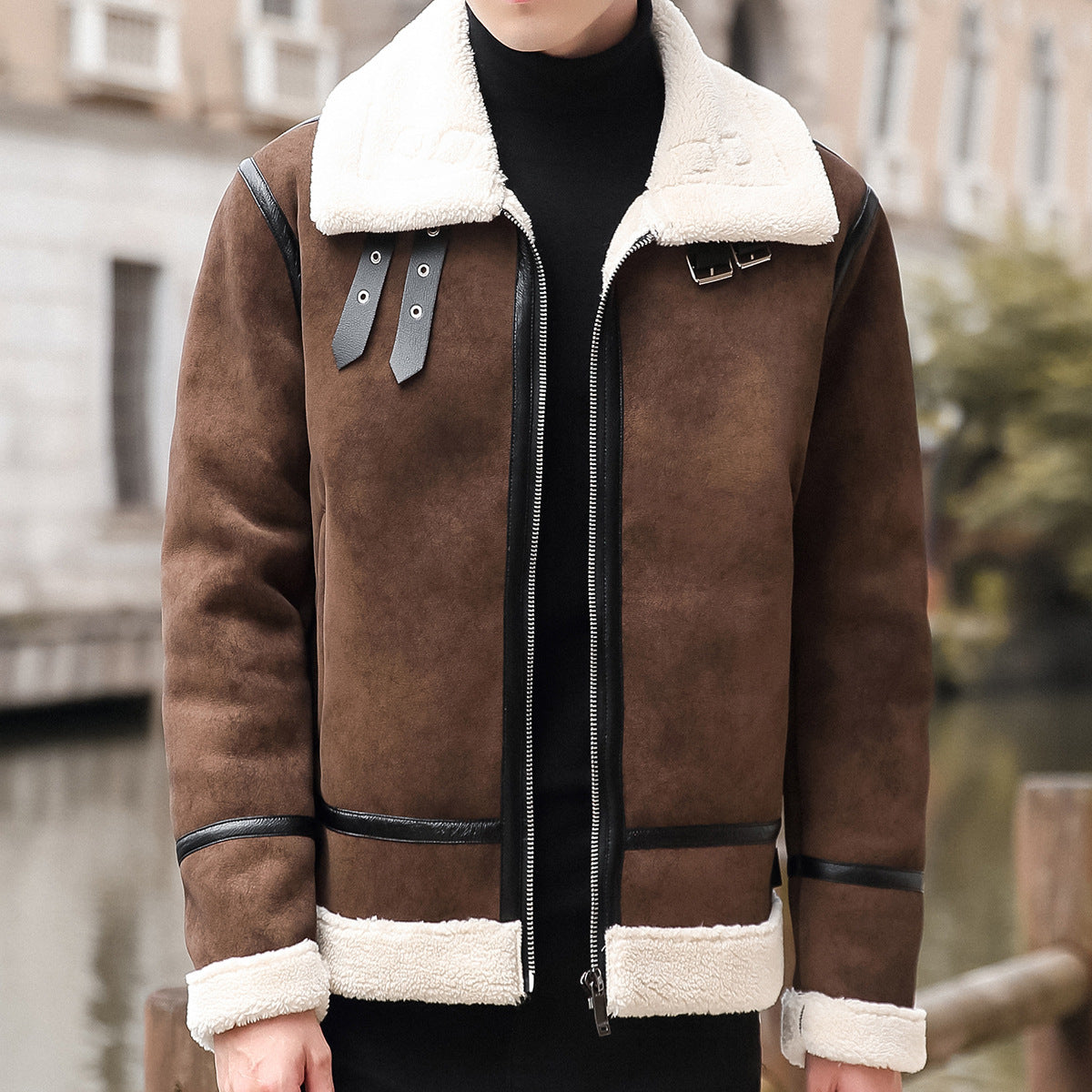 Men's Leather Jacket Lamb Wool Coat