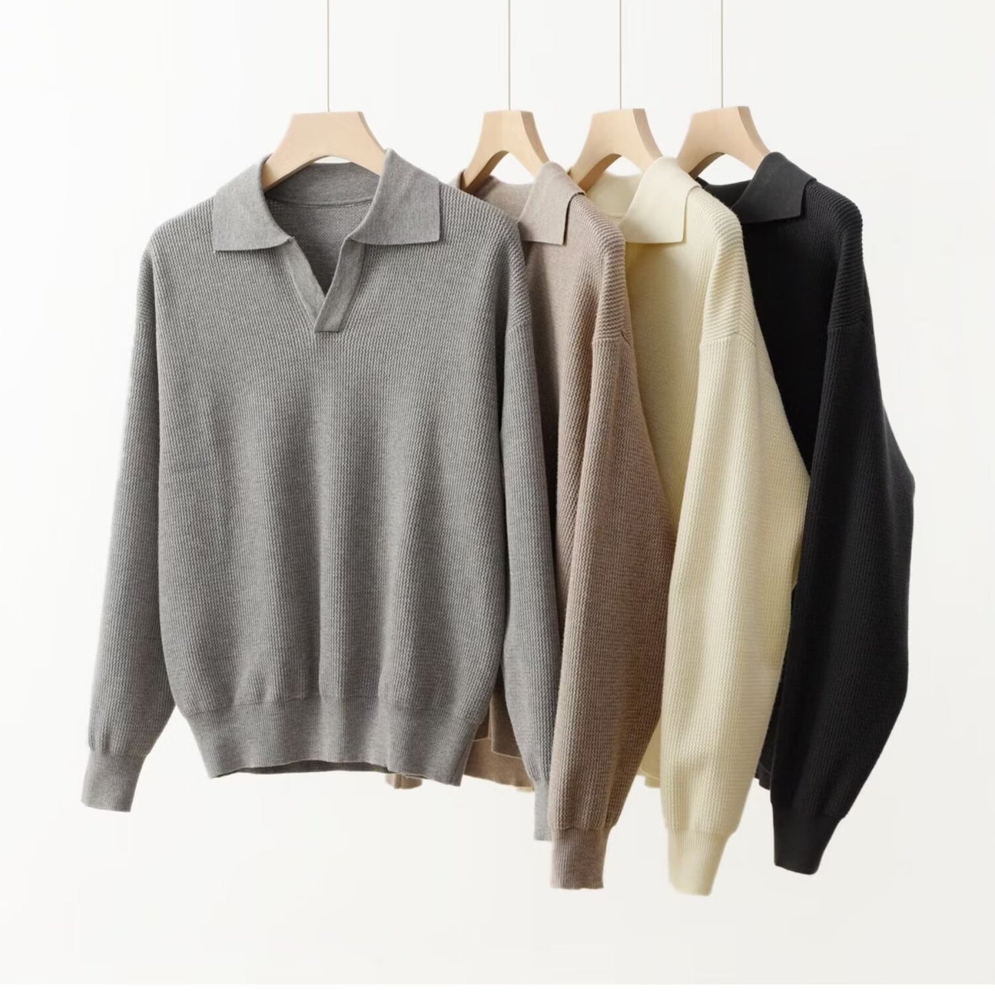 Men’s Solid Colour Loose Long Sleeve Pullover – Slim Fit Commuting Top