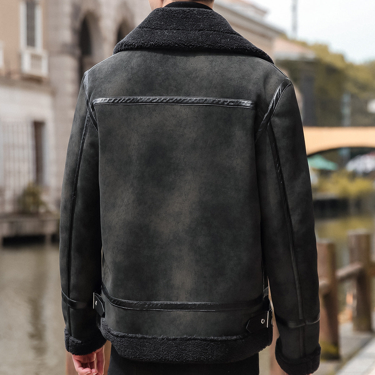 Men's Leather Jacket Lamb Wool Coat