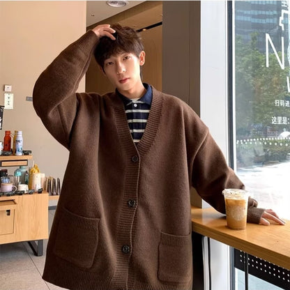 Japanese Style Loose-Fit Cardigan Sweater Coat – Versatile Men’s Knit