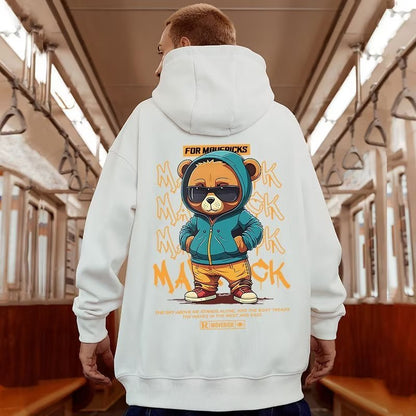 Fleece-lined Thick Bear Printed Hoodie