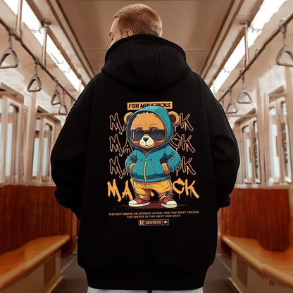 Fleece-lined Thick Bear Printed Hoodie