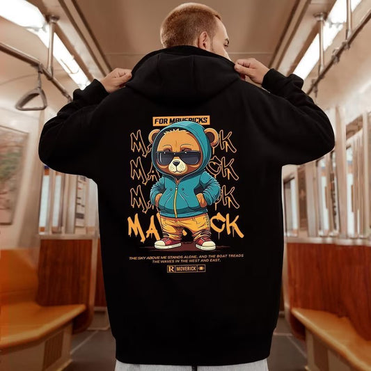 Fleece-lined Thick Bear Printed Hoodie