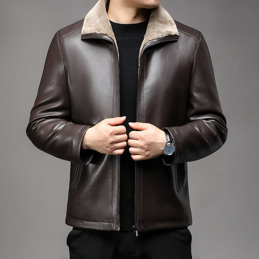 Men's Fleece-lined  Leather Coat