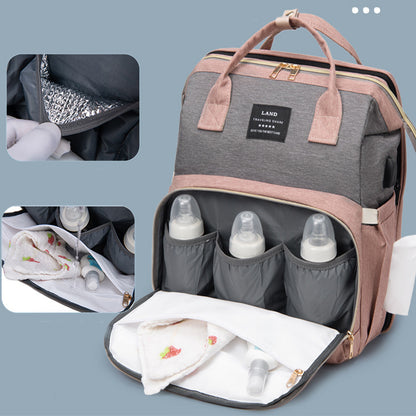Travel Baby Crib Backpack – Large Capacity Nappy Bag with Insulated Milk Pockets & Changing Station