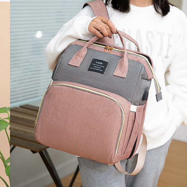 Travel Baby Crib Backpack – Large Capacity Nappy Bag with Insulated Milk Pockets & Changing Station