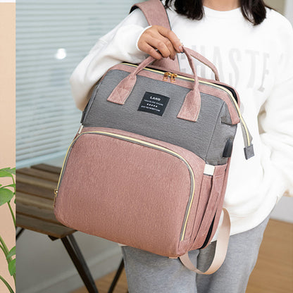 Travel Baby Crib Backpack – Large Capacity Nappy Bag with Insulated Milk Pockets & Changing Station
