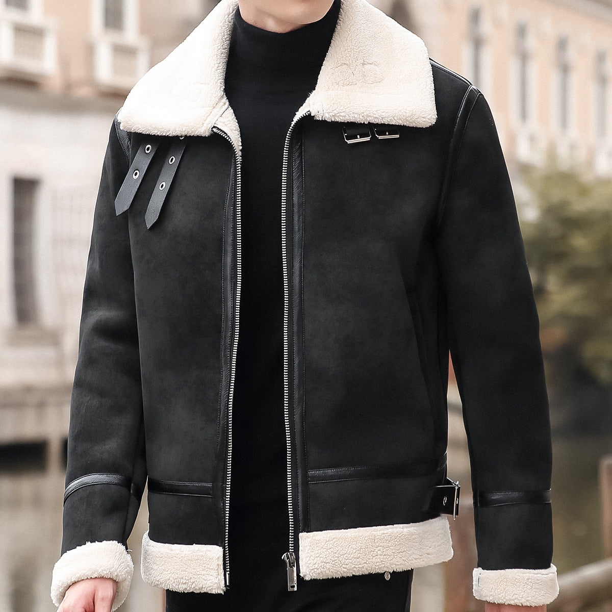 Men's Leather Jacket Lamb Wool Coat