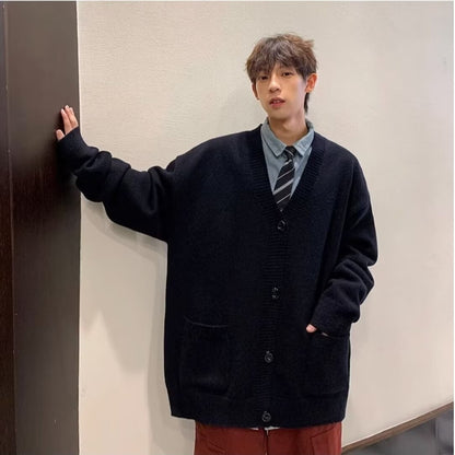 Japanese Style Loose-Fit Cardigan Sweater Coat – Versatile Men’s Knit