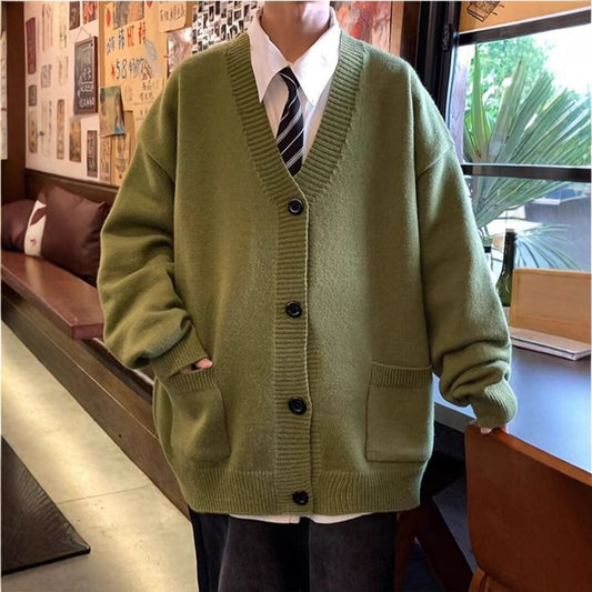 Japanese Style Loose-Fit Cardigan Sweater Coat – Versatile Men’s Knit