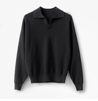 Men’s Solid Colour Loose Long Sleeve Pullover – Slim Fit Commuting Top