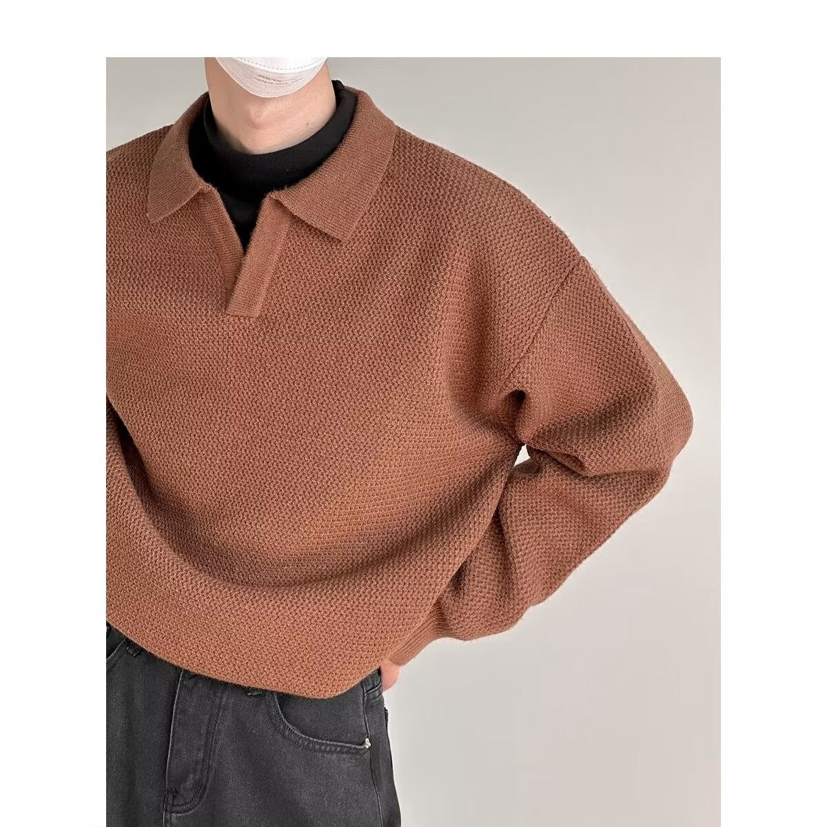 Men’s Solid Colour Loose Long Sleeve Pullover – Slim Fit Commuting Top