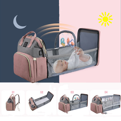 Travel Baby Crib Backpack – Large Capacity Nappy Bag with Insulated Milk Pockets & Changing Station