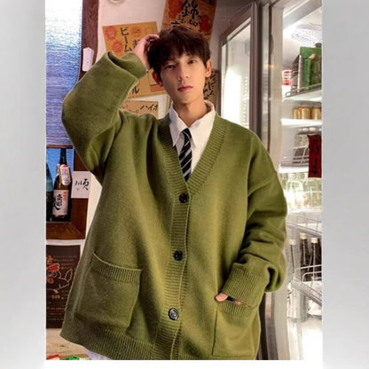 Japanese Style Loose-Fit Cardigan Sweater Coat – Versatile Men’s Knit