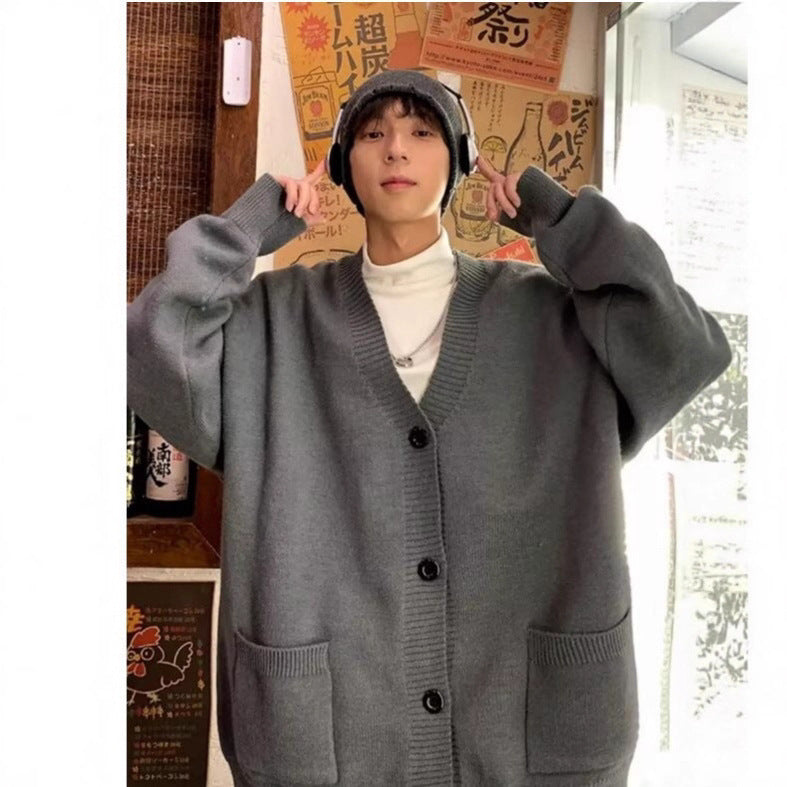 Japanese Style Loose-Fit Cardigan Sweater Coat – Versatile Men’s Knit