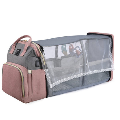 Travel Baby Crib Backpack – Large Capacity Nappy Bag with Insulated Milk Pockets & Changing Station