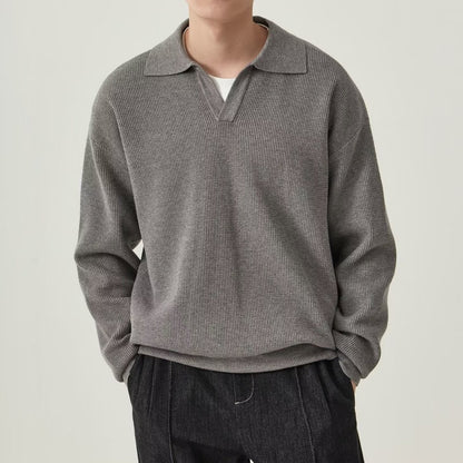 Men’s Solid Colour Loose Long Sleeve Pullover – Slim Fit Commuting Top
