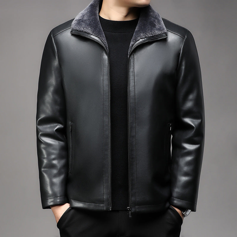 Men's Fleece-lined  Leather Coat