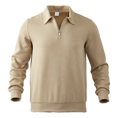 Men's Lapel Jacquard Half Cardigan Sweater