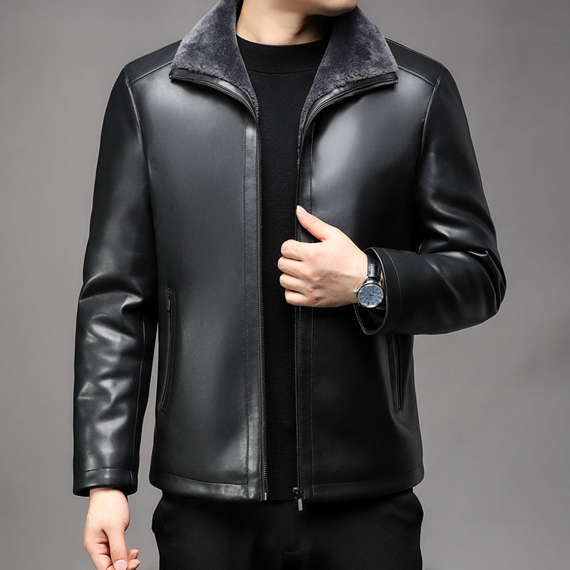 Men's Fleece-lined  Leather Coat