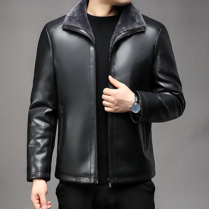 Men's Fleece-lined  Leather Coat