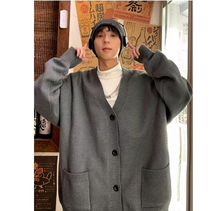 Japanese Style Loose-Fit Cardigan Sweater Coat – Versatile Men’s Knit