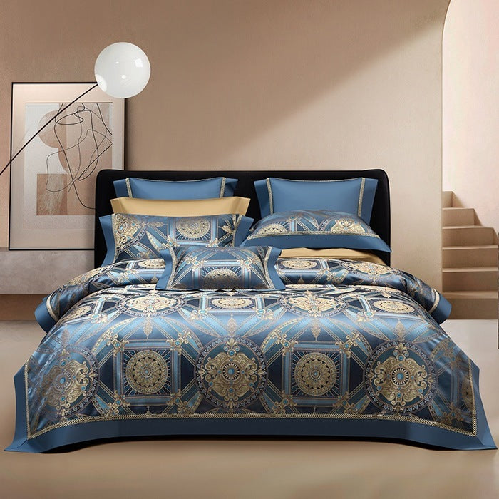 Silk Town Cotton Jacquard Bedding – Elegant 4-Piece Bed Sheet Set