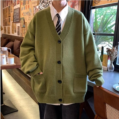 Japanese Style Loose-Fit Cardigan Sweater Coat – Versatile Men’s Knit